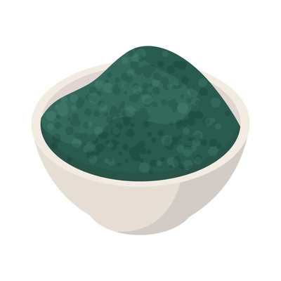 Spirulina isometric composition with isolated image of dish with spirulina powder on blank background vector illustration