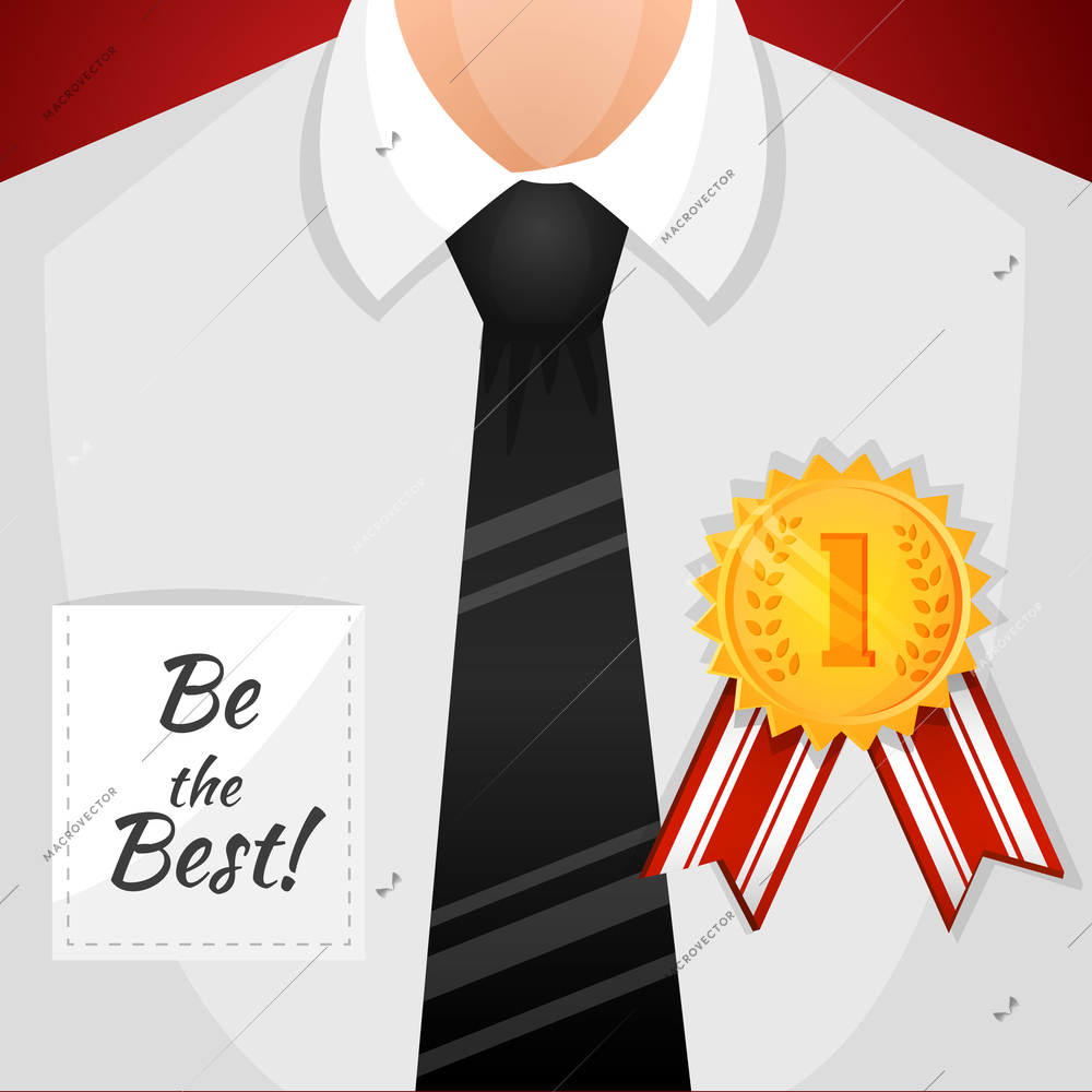 Businessman winner with victory seal competition and achievement concept vector illustration