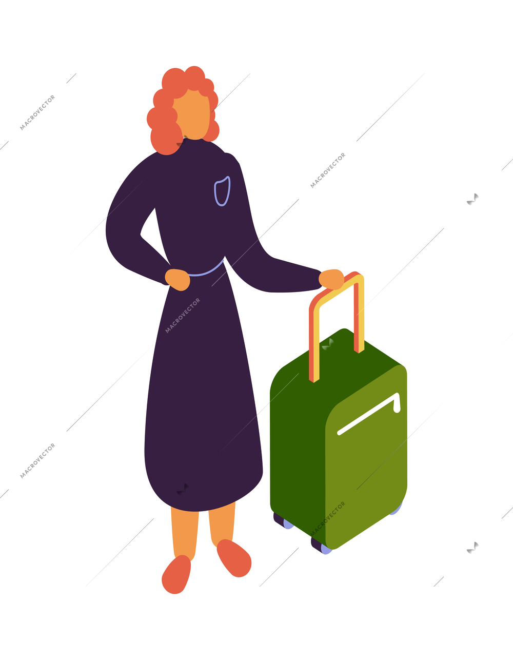 Hostel isometric composition with isolated character of woman with suitcase on blank background vector illustration