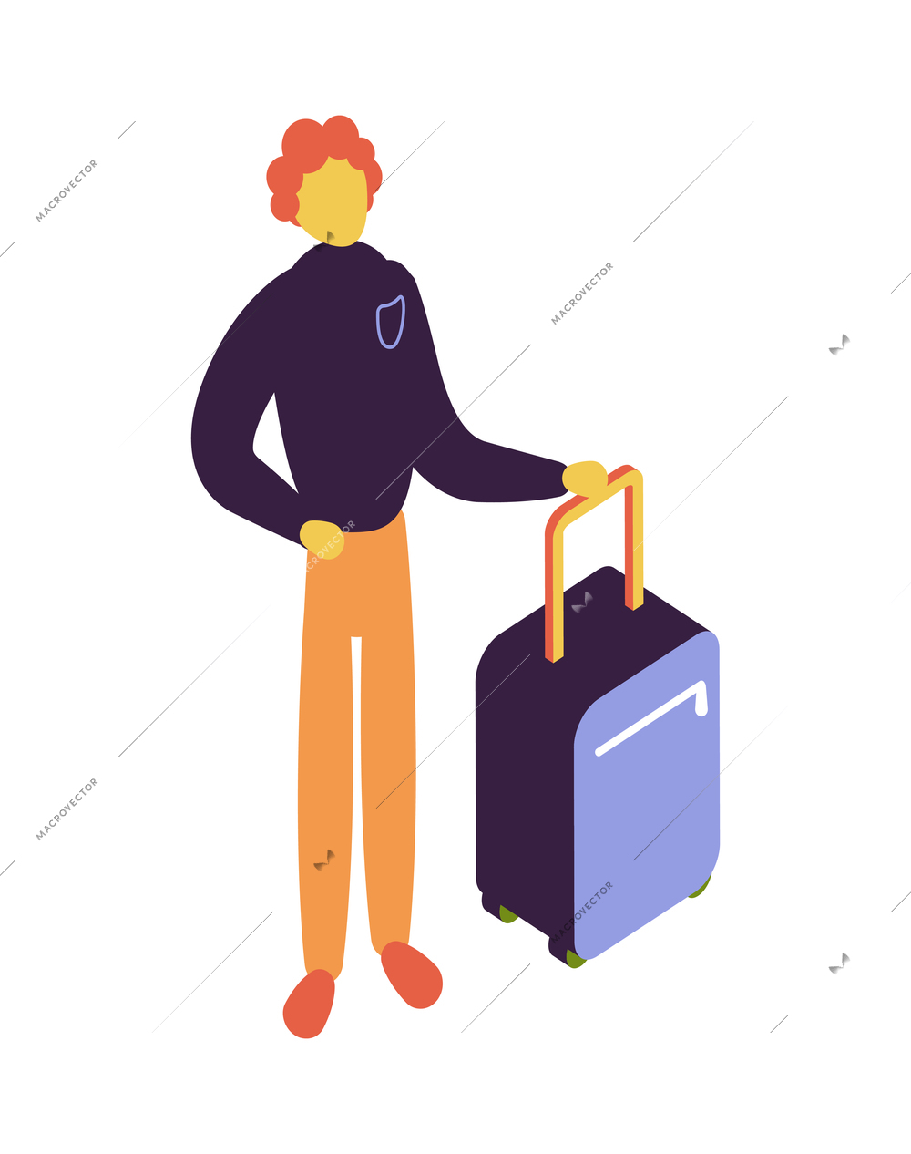 Hostel isometric composition with isolated character of man with suitcase on blank background vector illustration