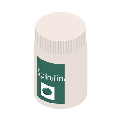Spirulina isometric composition with isolated image of plastic can with vitamins on blank background vector illustration