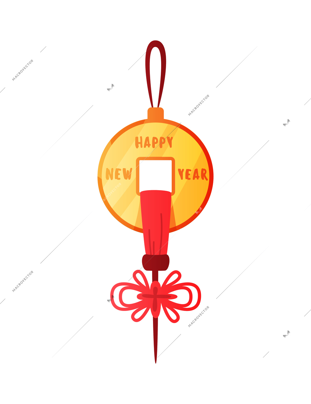 Chinese new year celebration composition with isolated image of hanging coin with decorations on blank background vector illustration