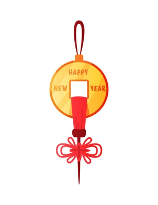 Chinese new year celebration composition with isolated image of hanging coin with decorations on blank background vector illustration