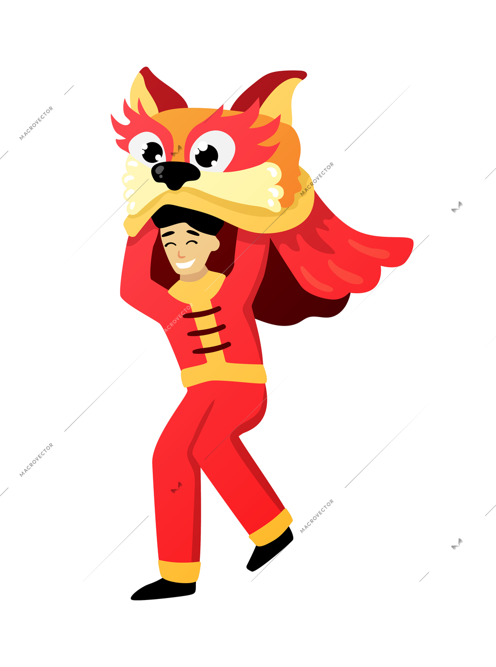 Chinese new year celebration composition with human character wearing robe with animal head on blank background vector illustration