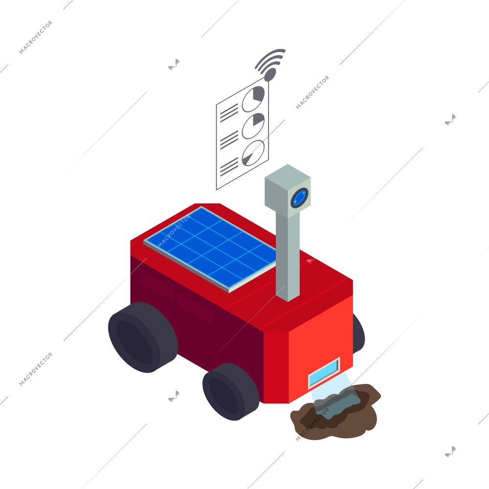 Isometric smart farm agriculture automation composition with wireless robot vehicle watering ground isolated image of vector illustration