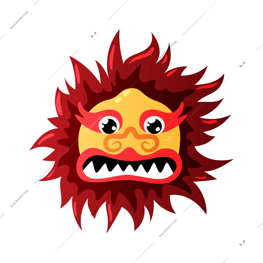 Chinese new year celebration composition with isolated image of scary monster mask on blank background vector illustration