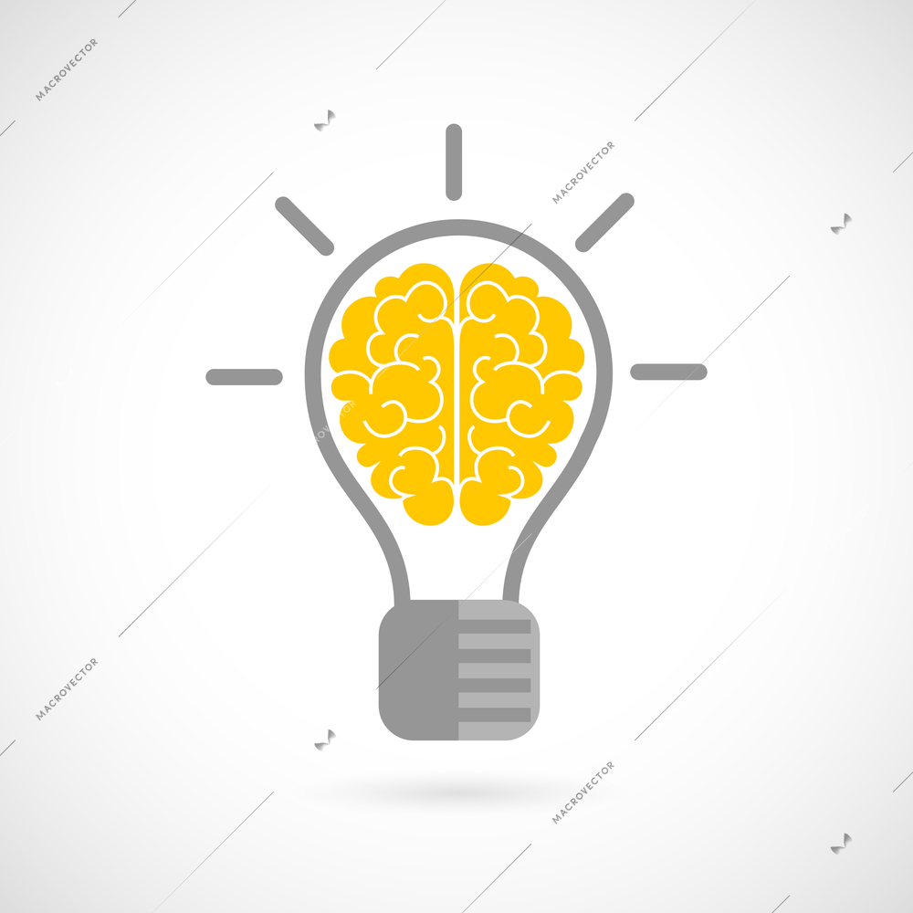 Human brain in lightbulb idea concept flat icon isolated on white background vector illustration