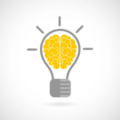 Human brain in lightbulb idea concept flat icon isolated on white background vector illustration