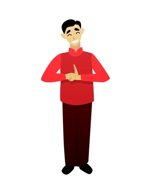 Chinese new year celebration composition with isolated human character of guy wearing traditional costume vector illustration