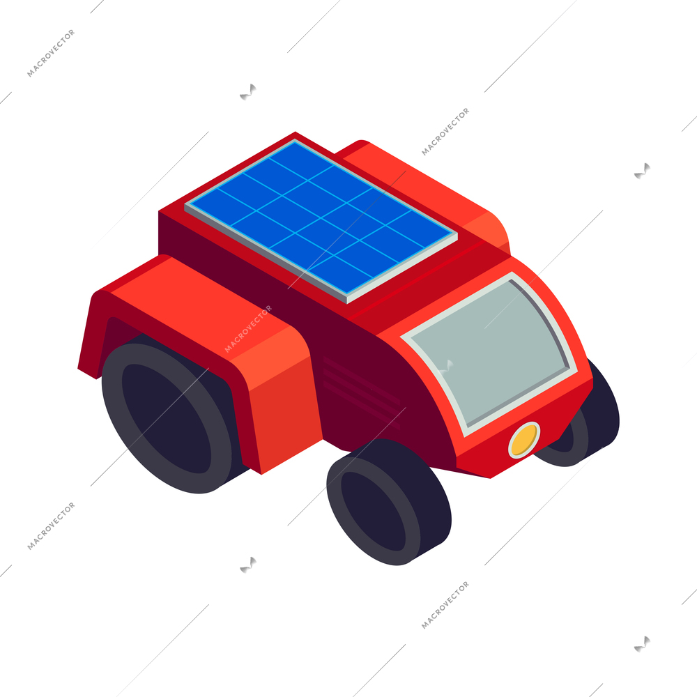 Isometric smart farm agriculture automation composition with isolated image of agrimotor with solar batteries on roof vector illustration