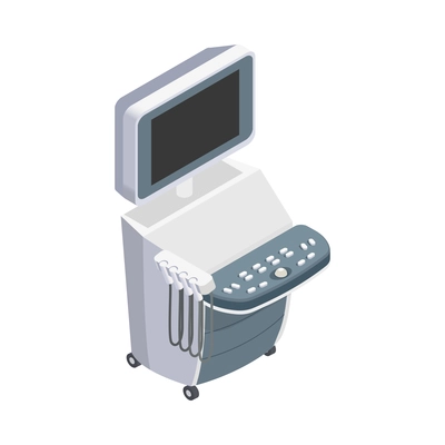 Medical equipment isometric composition with isolated image of apparatus with screen and buttons on blank background vector illustration