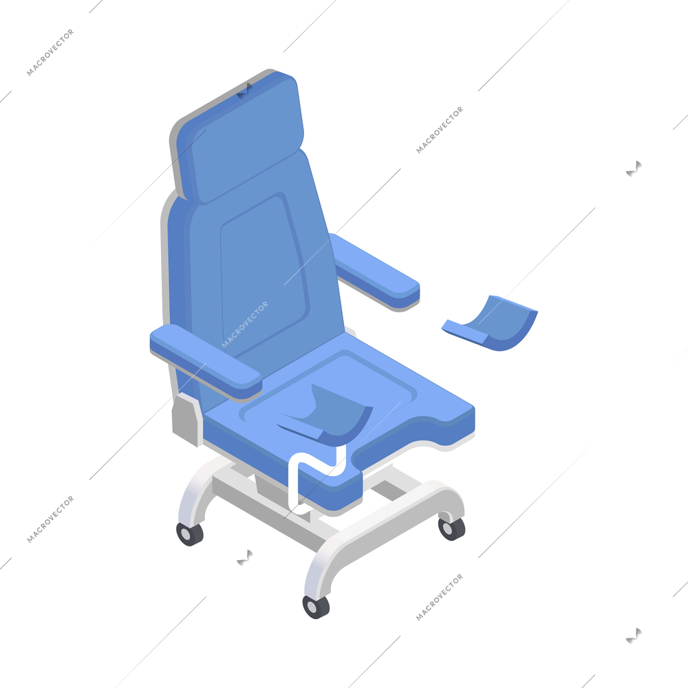 Medical equipment isometric composition with isolated image of medical armchair on blank background vector illustration