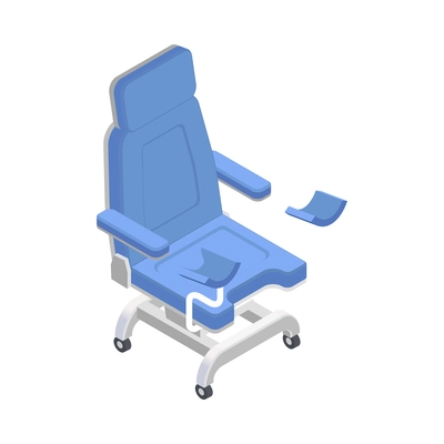 Medical equipment isometric composition with isolated image of medical armchair on blank background vector illustration