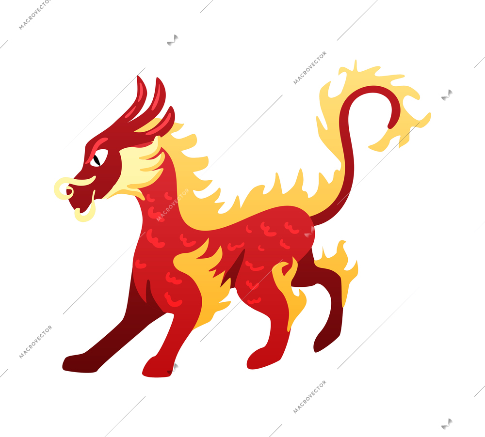 Chinese new year celebration composition with isolated image of fire dragon on blank background vector illustration