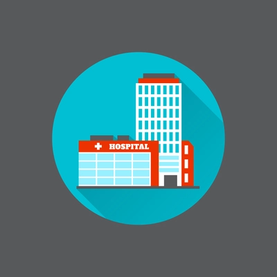 Modern flat urban hospital building decorative icon isolated vector illustration