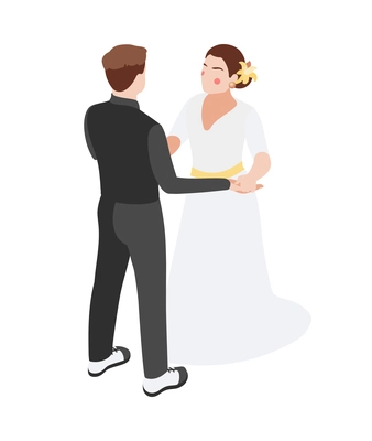 Wedding isometric composition with isolated human characters of bride dancing with groom on blank background vector illustration