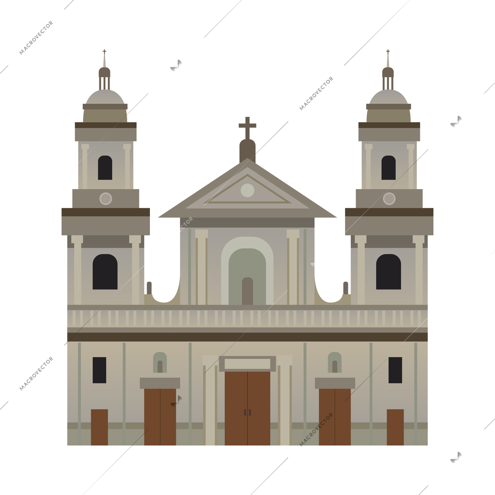 Colombia travel tourism composition with isolated image of medieval colombian temple facade on blank background vector illustration