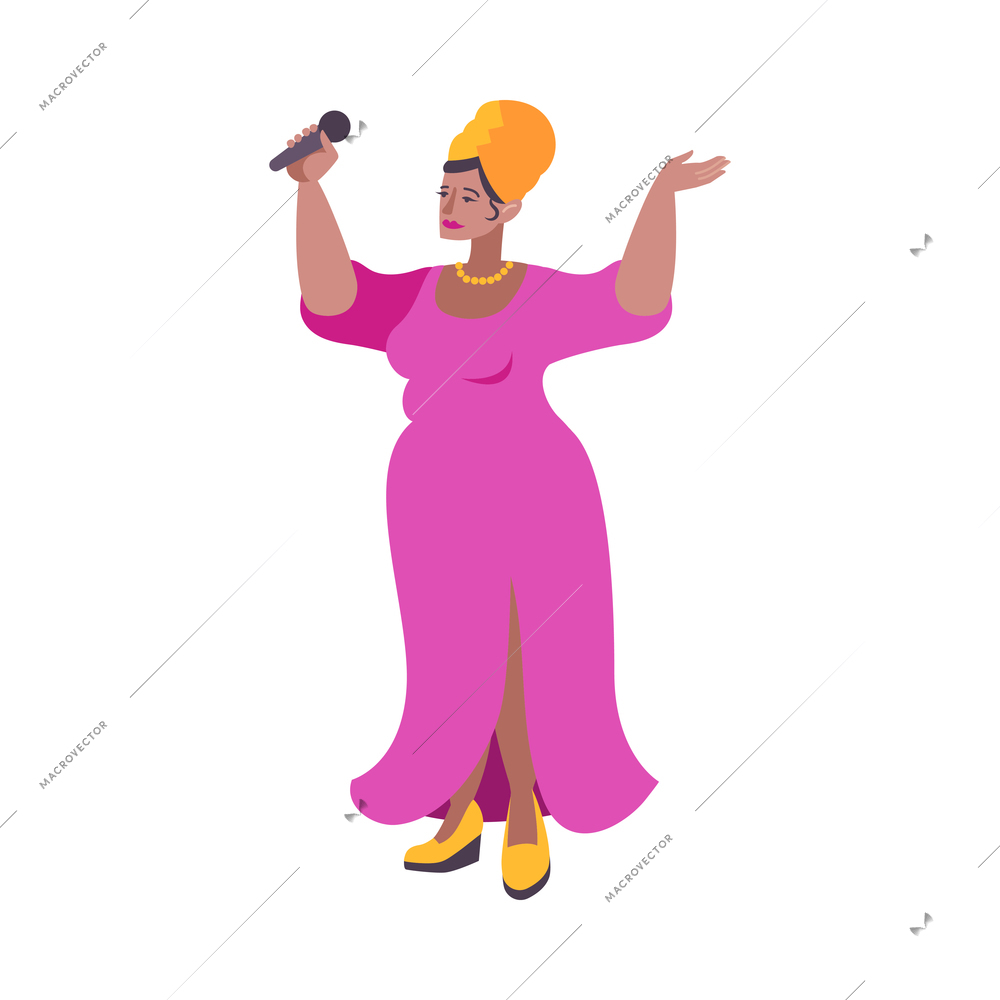 Singer character flat composition with isolated human character of performing mature woman vector illustration