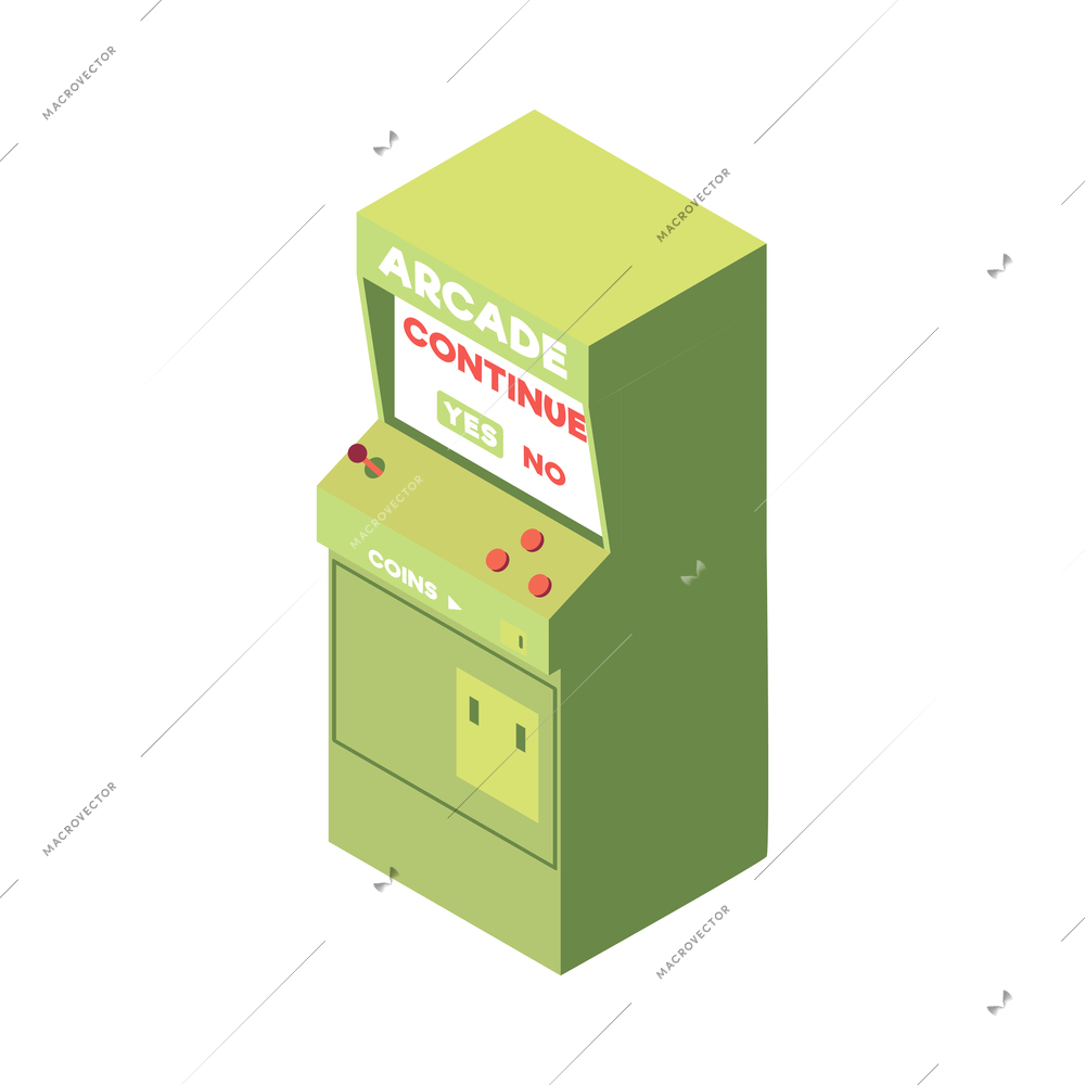 Recreation room isometric composition with isolated image of generic arcade machine with screen and buttons vector illustration