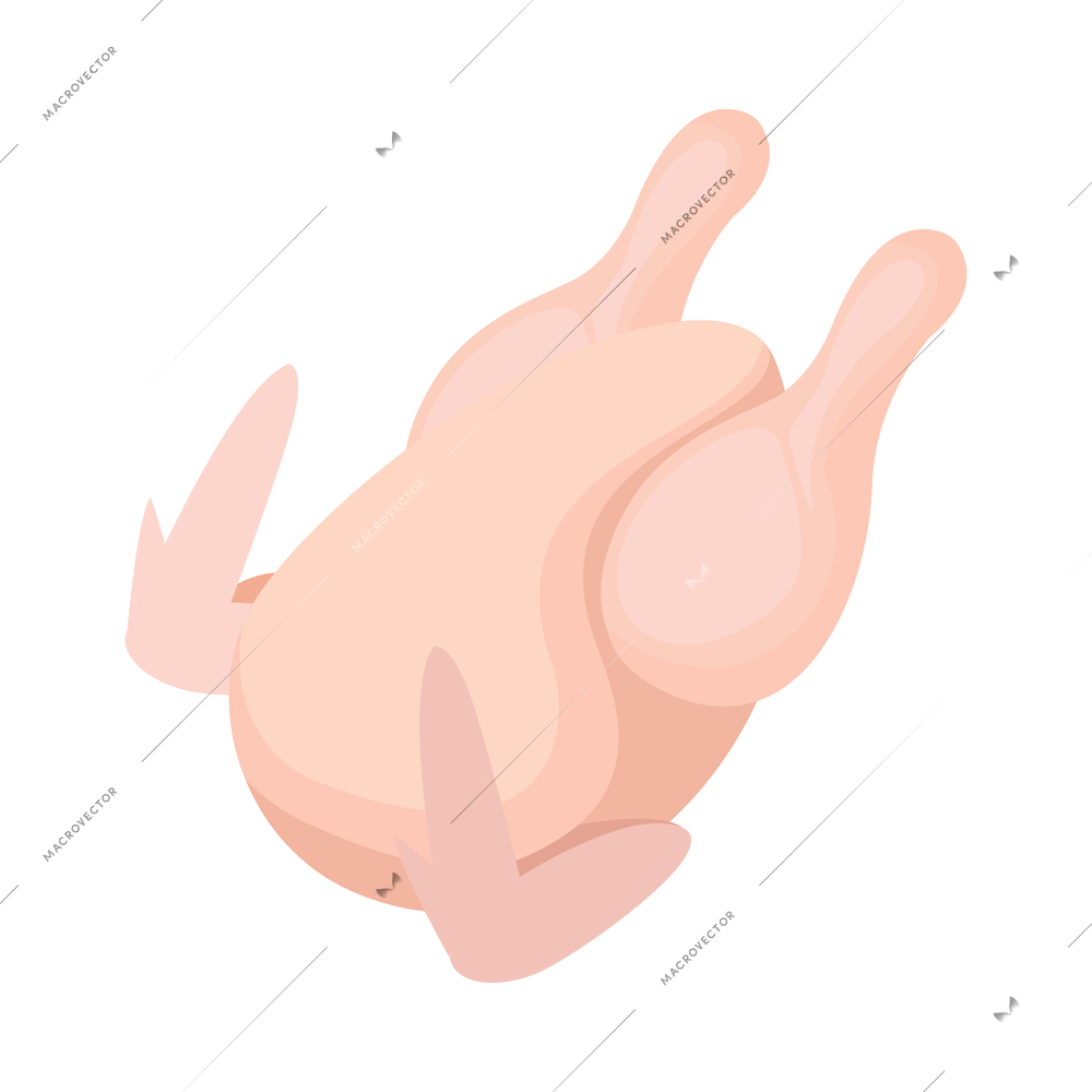 Chicken farm isometric composition with isolated image of semi finished product broiler chicken on blank background vector illustration