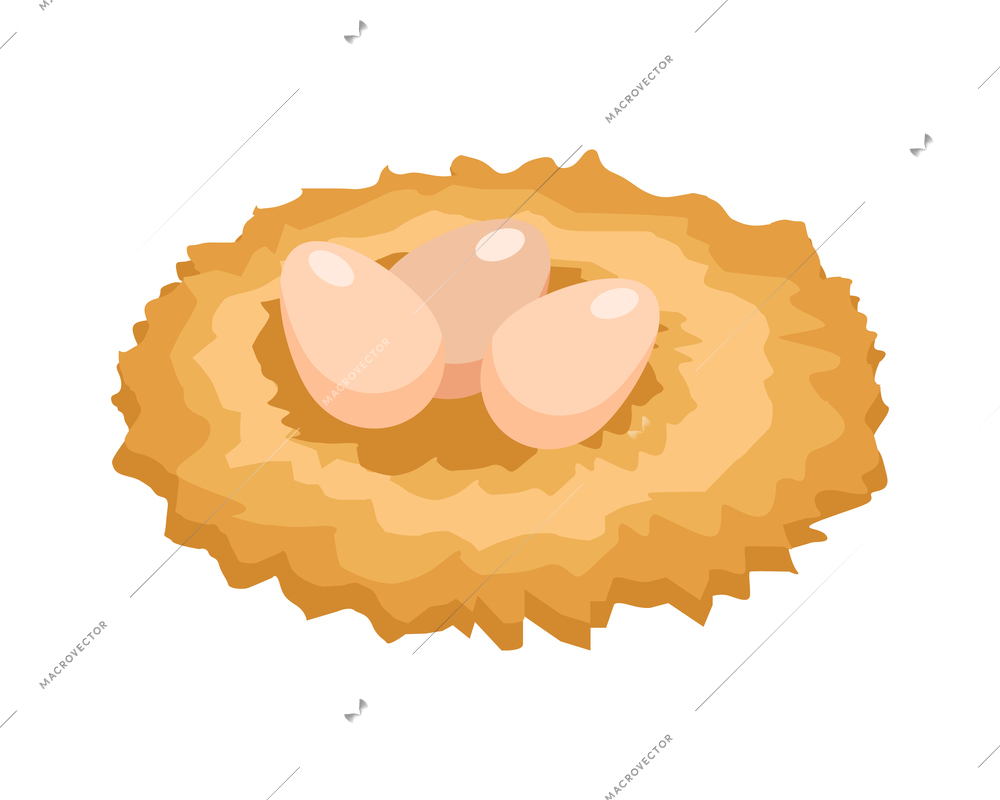 Chicken farm isometric composition with isolated image of nest with bunch of eggs on blank background vector illustration