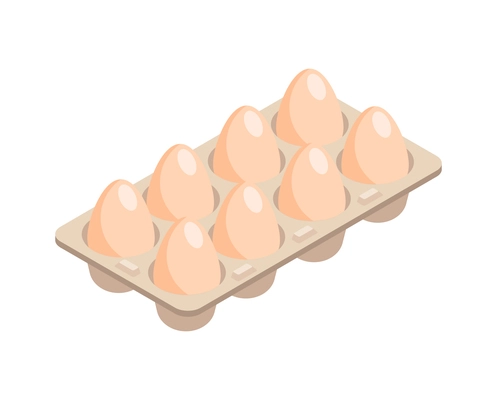 Chicken farm isometric composition with isolated image of eggs packed in cardboard box for sale vector illustration