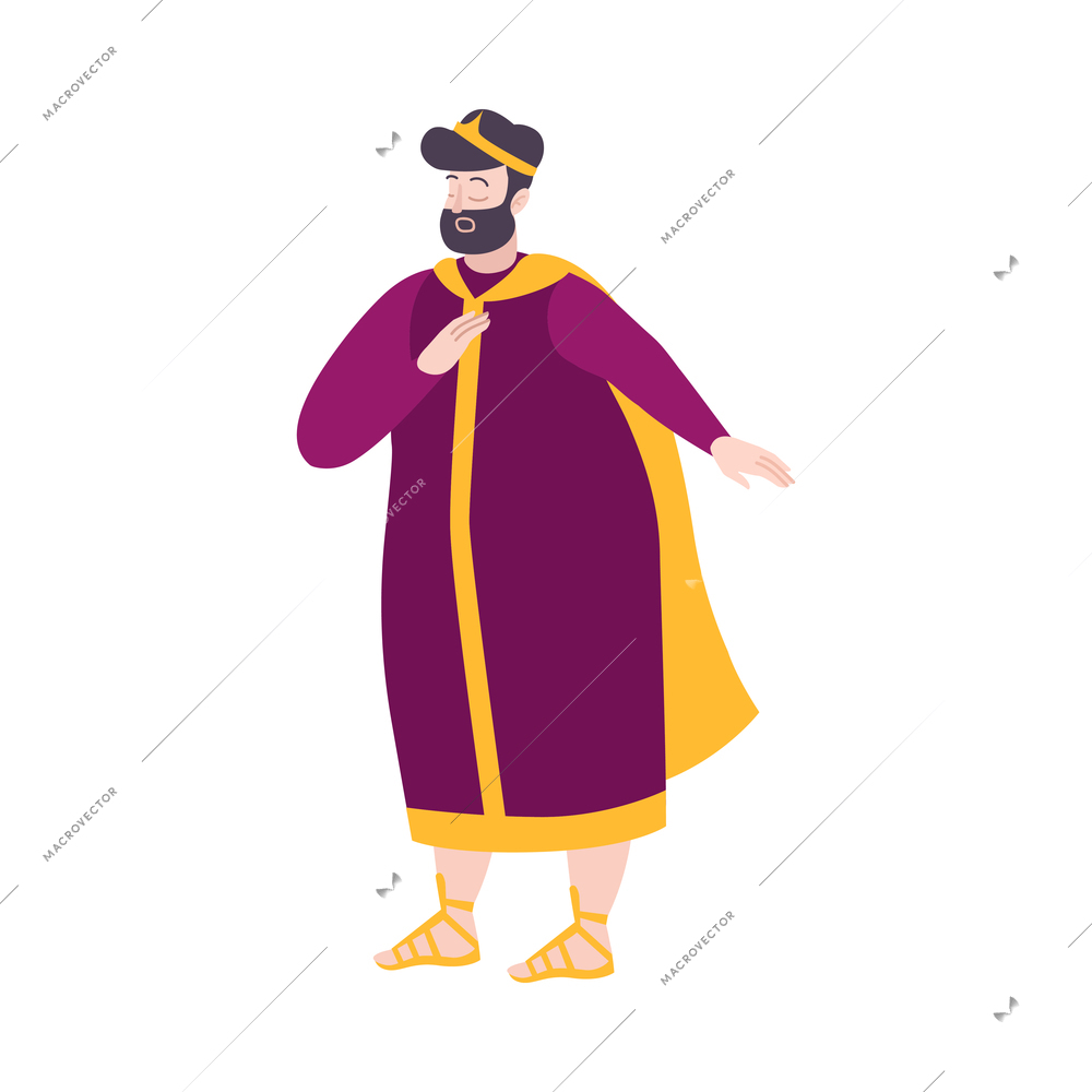 Singer character flat composition with isolated character of performing actor in royal robe on blank background vector illustration
