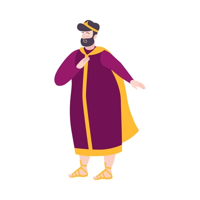 Singer character flat composition with isolated character of performing actor in royal robe on blank background vector illustration