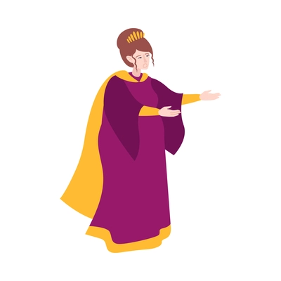 Singer character flat composition with isolated character of performing actor in royal robe on blank background vector illustration