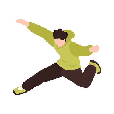 Isometric extreme street sport city parkour composition with human character of jumping guy on blank background vector illustration