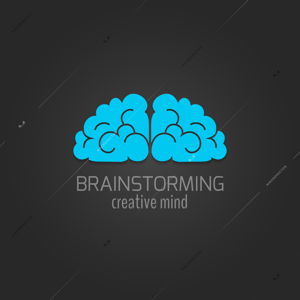 Human brain flat icon brainstorming creative mind concept isolated on dark background vector illustration
