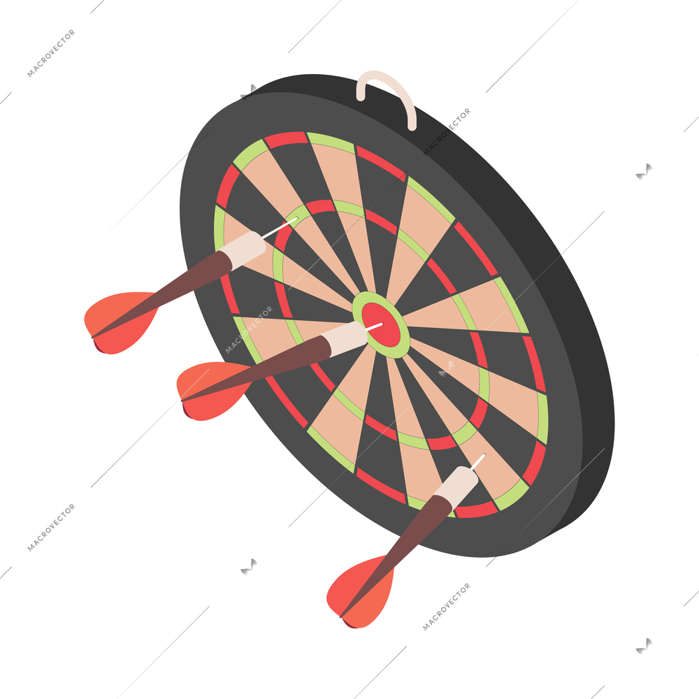 Recreation room isometric composition with isolated image of round dart board on blank background vector illustration