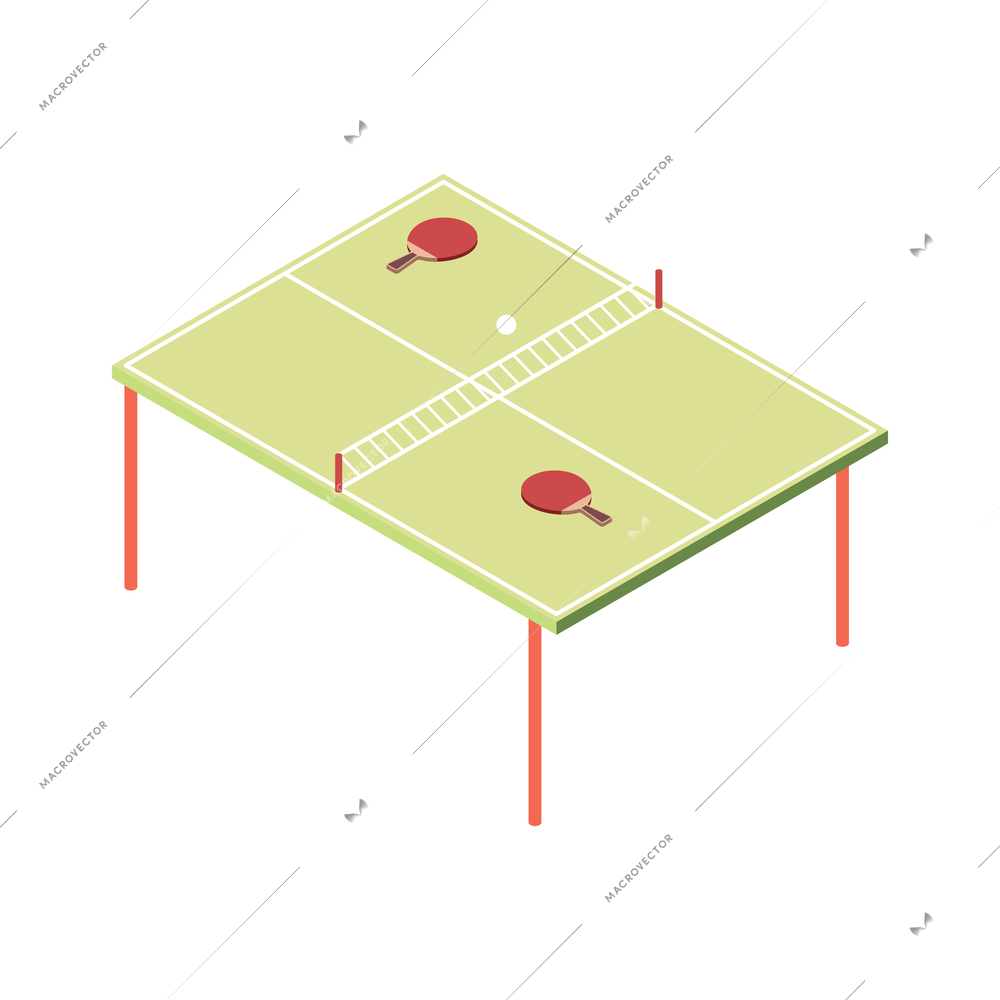 Recreation room isometric composition with isolated image of table for playing table tennis with rackets vector illustration