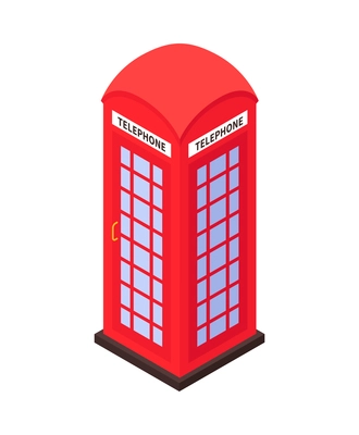 Isometric travel england london composition with isolated image of red telephone booth on blank background vector illustration