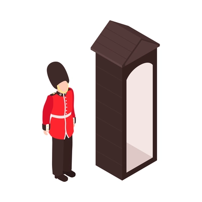 Isometric travel england london composition with isolated image of british royal guard booth on blank background vector illustration