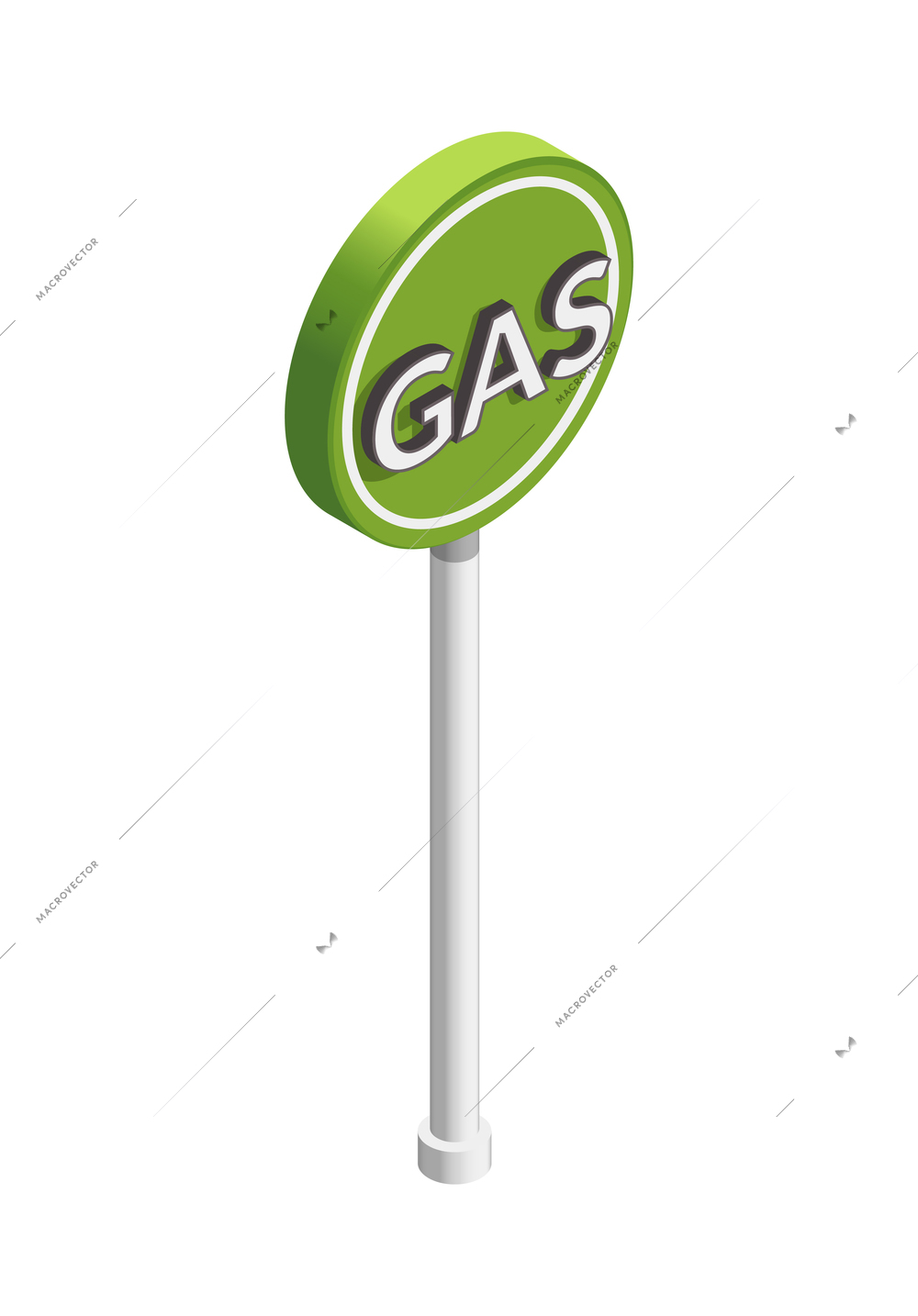 Gas station isometric composition with isolated image of traffic sign on post on blank background vector illustration