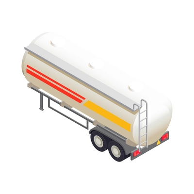 Gas station isometric composition with isolated image of gas tank trailer with cistern on blank background vector illustration