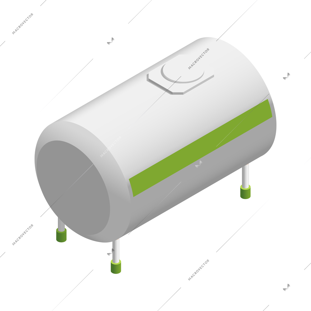 Gas station isometric composition with isolated image of cistern for storing petrol on blank background vector illustration