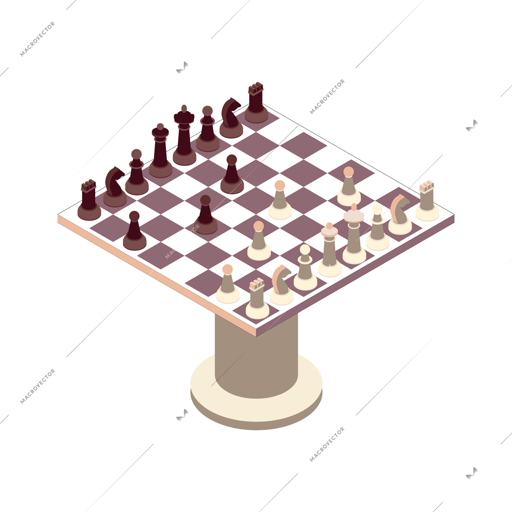 Recreation room isometric composition with isolated image of chess table on blank background vector illustration
