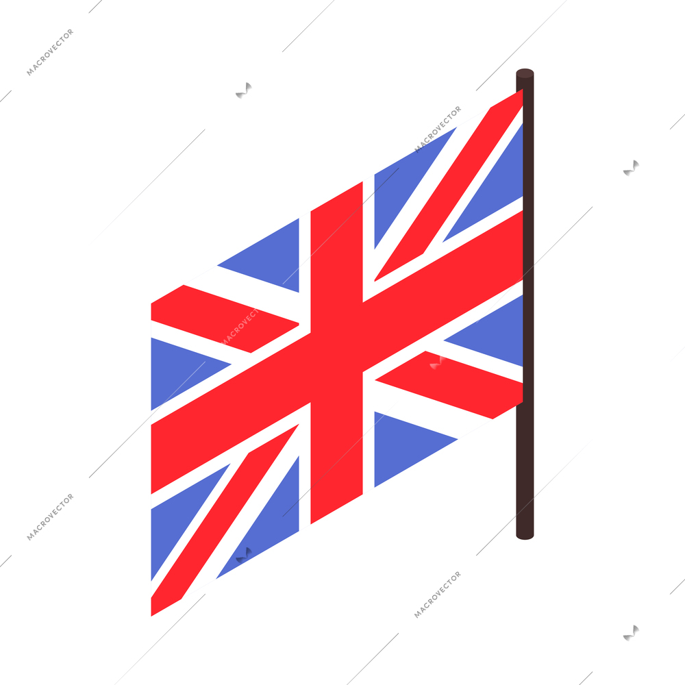 Isometric travel england london composition with isolated image of british national flag on blank background vector illustration