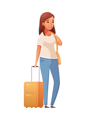 Aircraft plane airport staff people cartoon composition with isolated human character of passenger with suitcase vector illustration