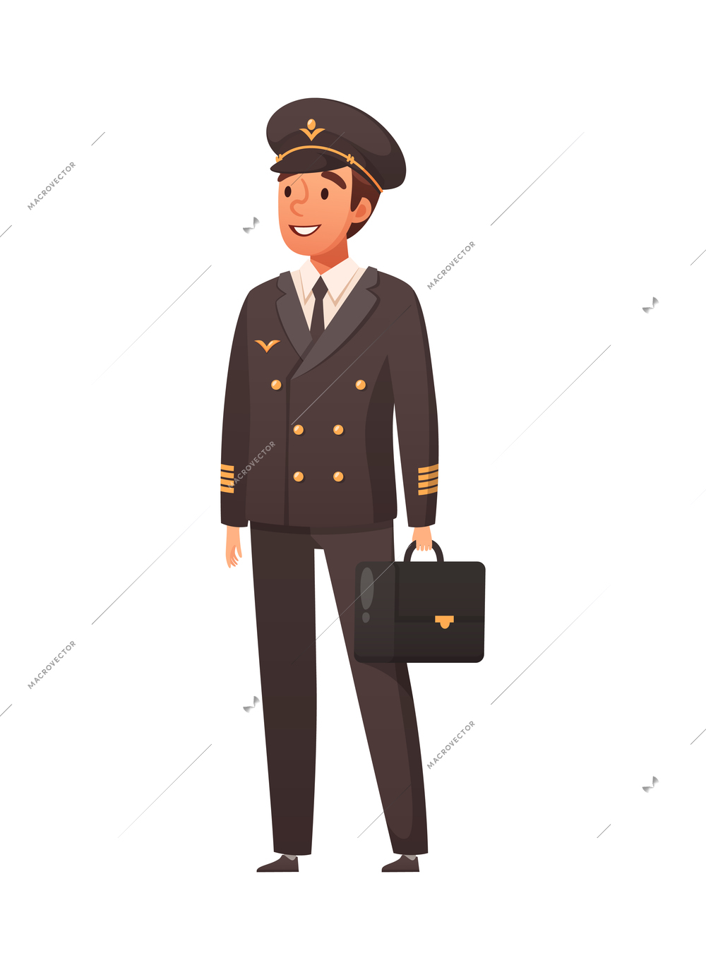 Aircraft plane airport staff people cartoon composition with isolated human character of pilot in uniform vector illustration