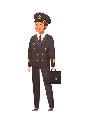 Aircraft plane airport staff people cartoon composition with isolated human character of pilot in uniform vector illustration