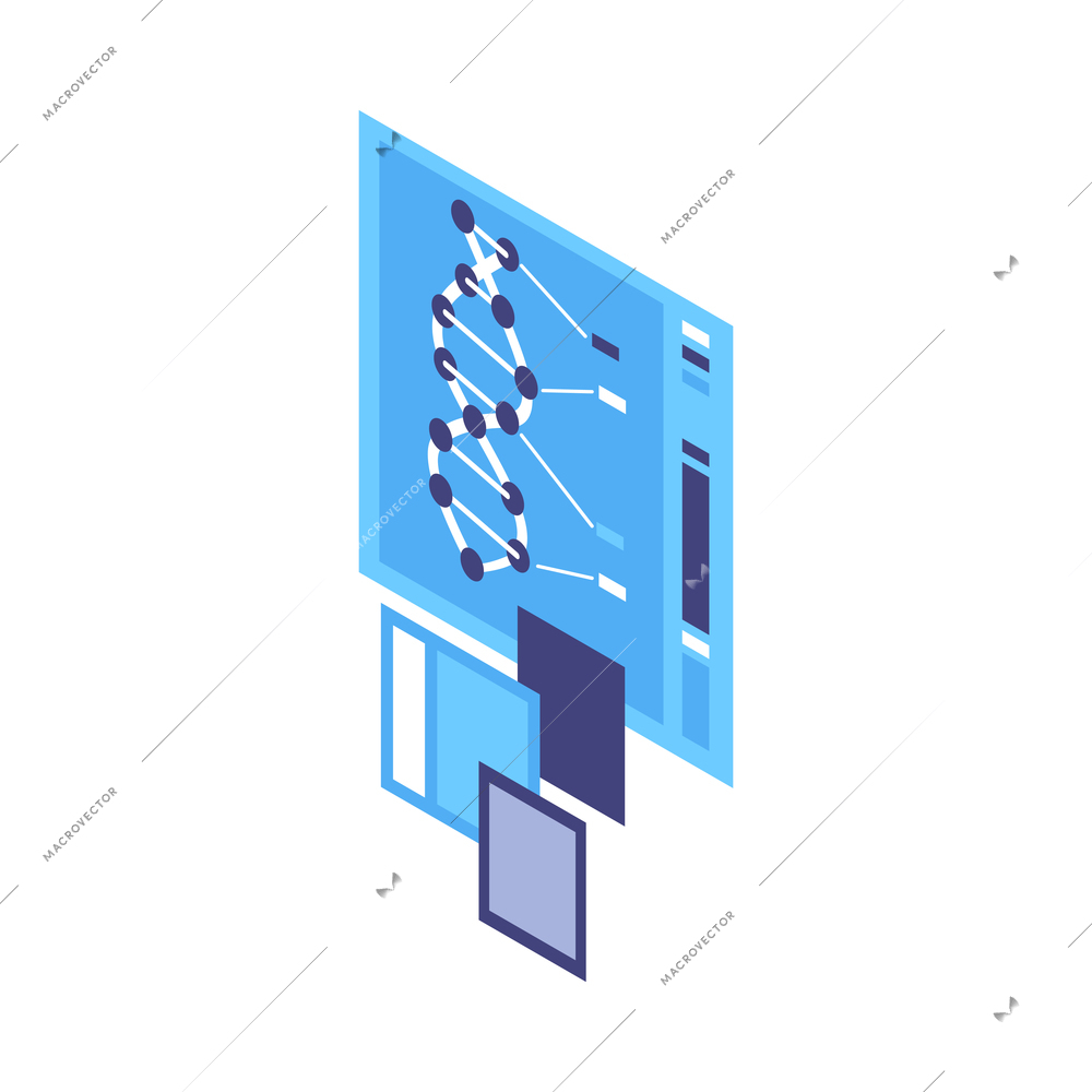 Isometric human cloning dna research science laboratory composition of holographic screens with dna molecule structure vector illustration