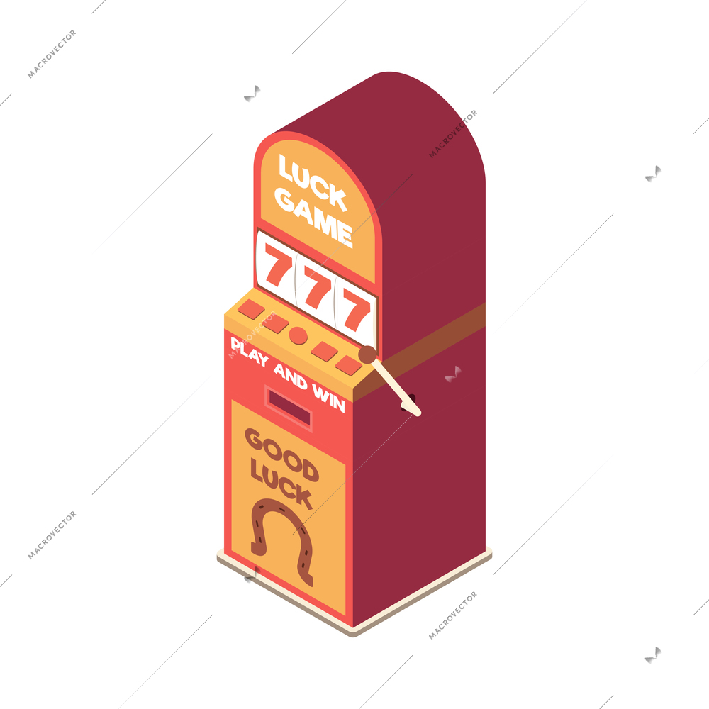 Recreation room isometric composition with isolated image of one arm gambling machine on blank background vector illustration