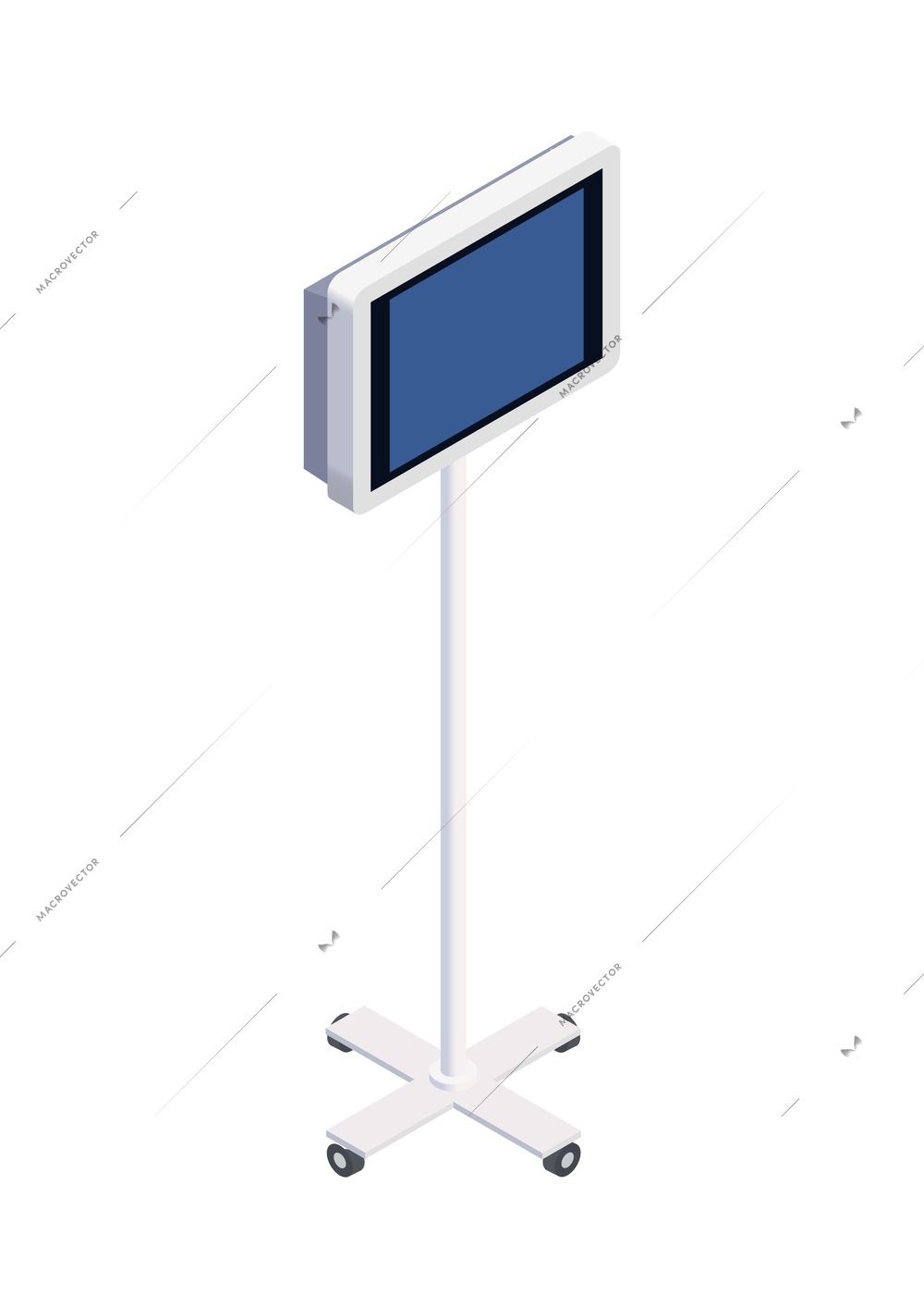 Medical equipment isometric composition with isolated image of wheeled stand with computer screen on blank background vector illustration