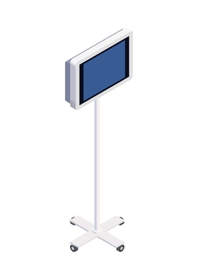 Medical equipment isometric composition with isolated image of wheeled stand with computer screen on blank background vector illustration