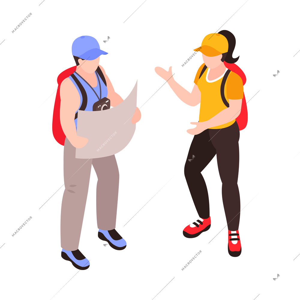 Isometric travel england london composition with isolated characters of male and female tourists with map vector illustration