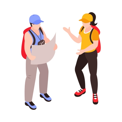 Isometric travel england london composition with isolated characters of male and female tourists with map vector illustration