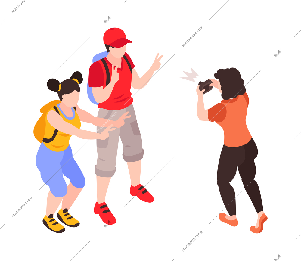 Isometric travel england london composition with isolated characters of tourists with photo camera vector illustration